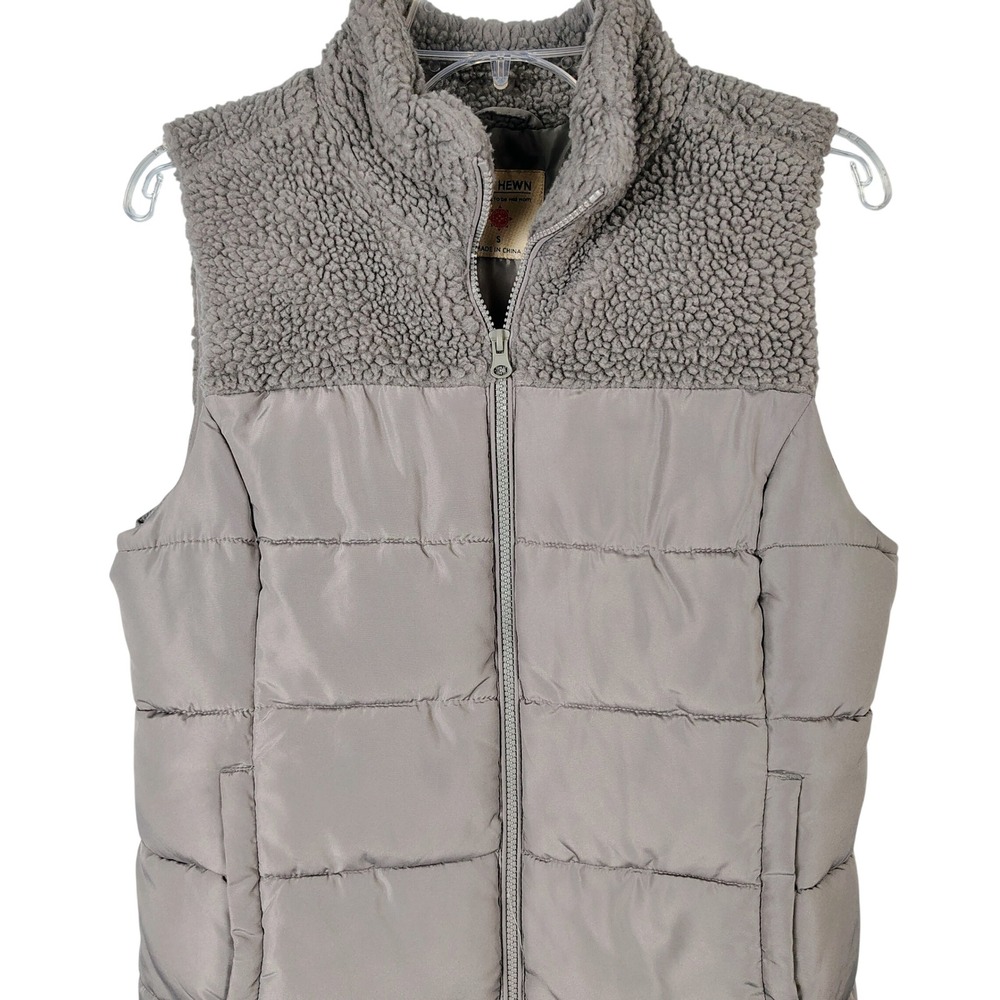 Ruff Hewn Womens S Puffer Vest Grey Faux Sherpa Gorpcore Cabinwear